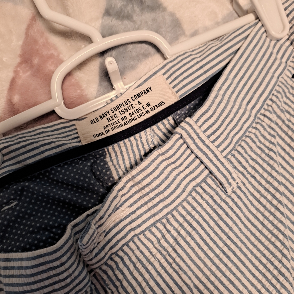 Seersucker Light Blue and White Striped Shorts Size 36